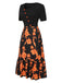 Black 1930s Irregular Neckline Floral Patchwork Dress, vintage dress, retro fashion, floral print - perfect for women who love vintage and retro fashion