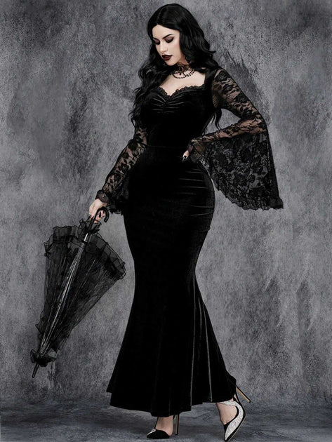 black fishtail dress long sleeve 1930s Lace Velvet Back to Black: A MODEL INFO Model is Color:Black/Truffle 7/15/26