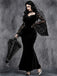Black 1930s Lace Sleeve Velvet Fishtail Dress - vintage dress, retro fashion, classic black