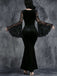 Black 1930s Lace Sleeve Velvet Fishtail Dress - vintage dress, retro fashion, classic black