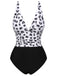 Black 1930s Leopard Patchwork V-Neck Swimsuit, vintage swimsuit, pin-up swimwear - perfect for women who love vintage and retro fashion