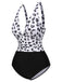 Black 1930s Leopard Patchwork V-Neck Swimsuit, vintage swimsuit, pin-up swimwear - perfect for women who love vintage and retro fashion