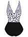 Black 1930s Leopard Patchwork V-Neck Swimsuit, vintage swimsuit, pin-up swimwear - perfect for women who love vintage and retro fashion