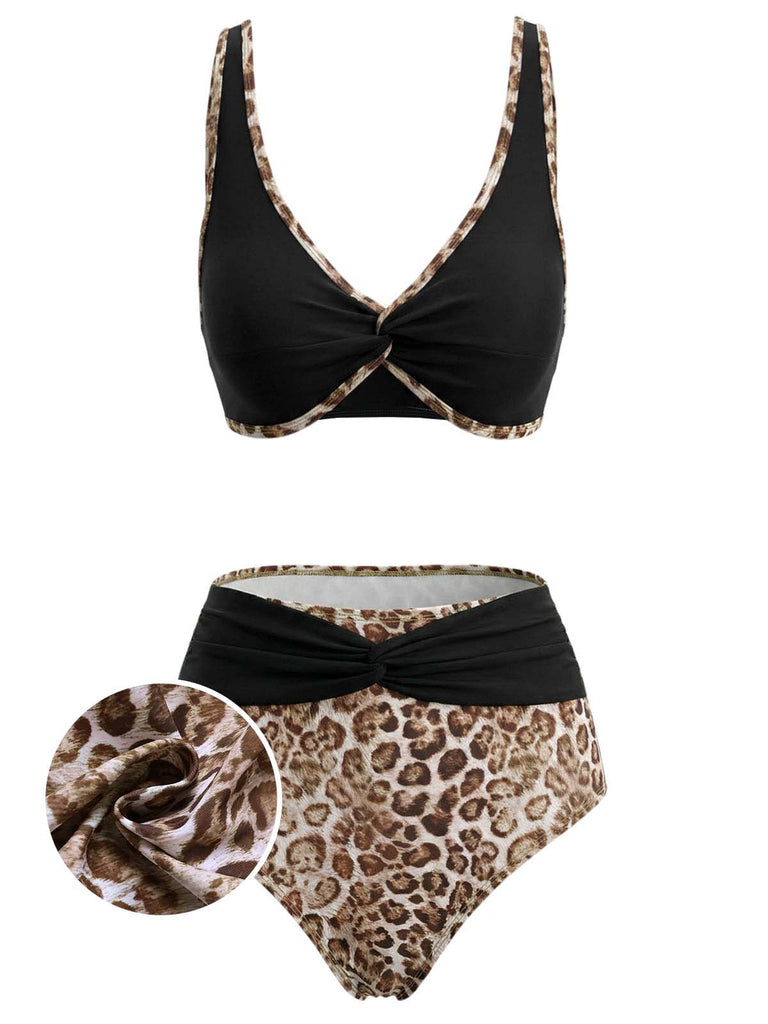 Black 1930s Colorblock Bikini Set