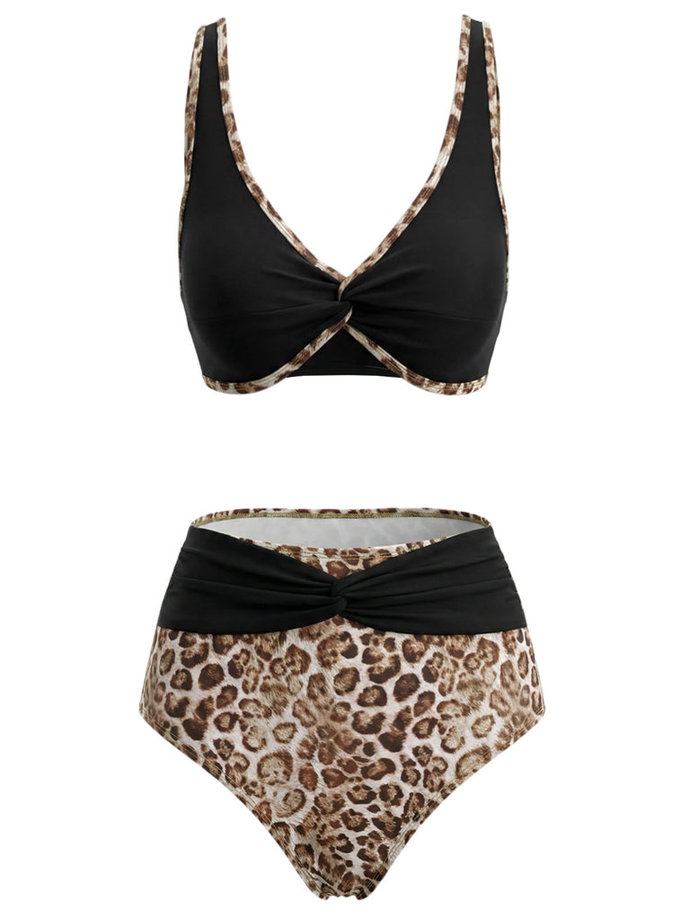 Black 1930s Colorblock Bikini Set 2