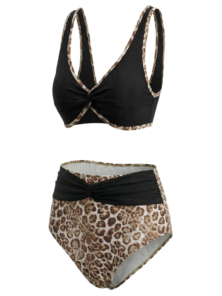 Black 1930s Colorblock Bikini Set 3