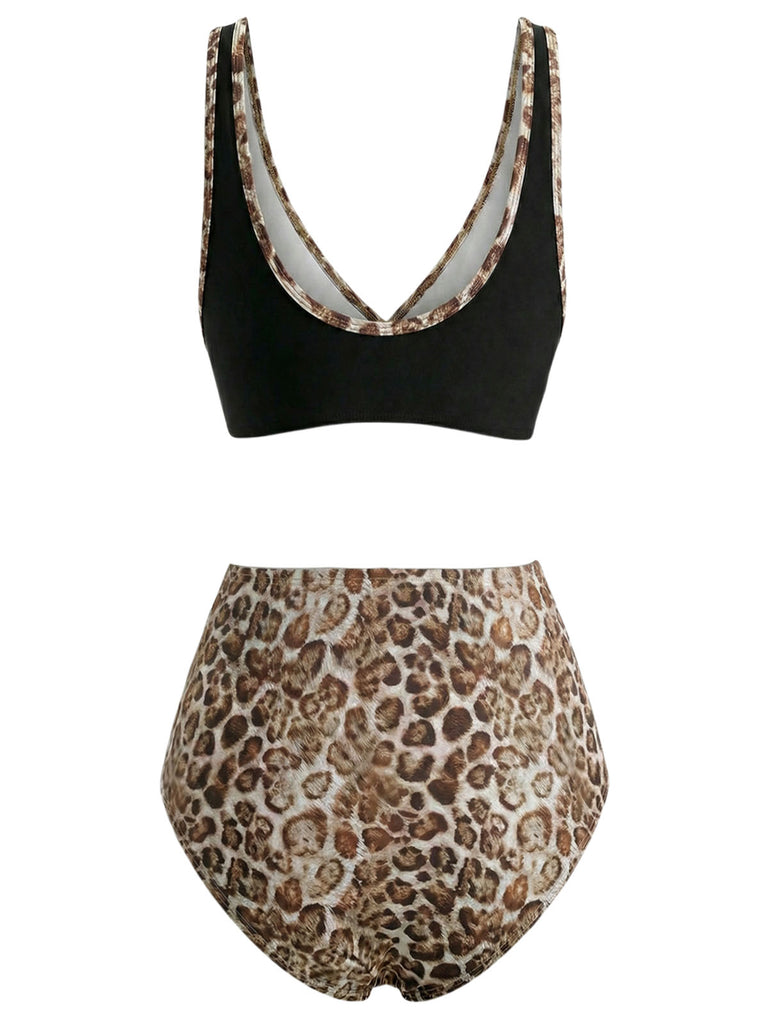 Black 1930s Colorblock Bikini Set 4