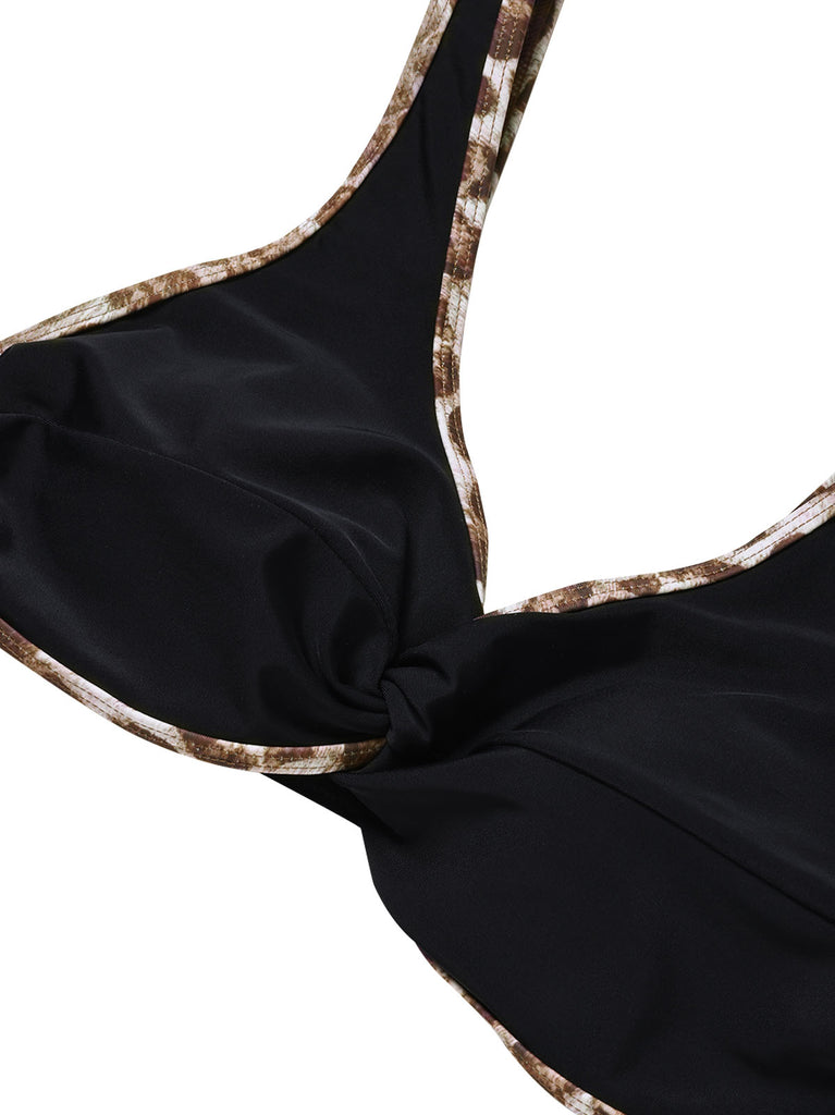 Black 1930s Colorblock Bikini Set 5