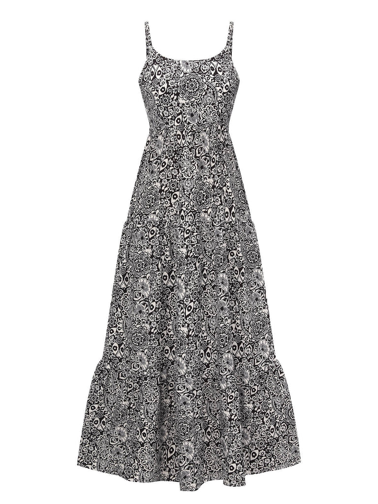 Black 1930s Mandala Print Strap Dress, vintage dress, retro fashion - perfect for women who love vintage and retro fashion