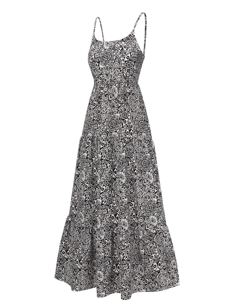 Black 1930s Mandala Print Strap Dress, vintage dress, retro fashion - perfect for women who love vintage and retro fashion