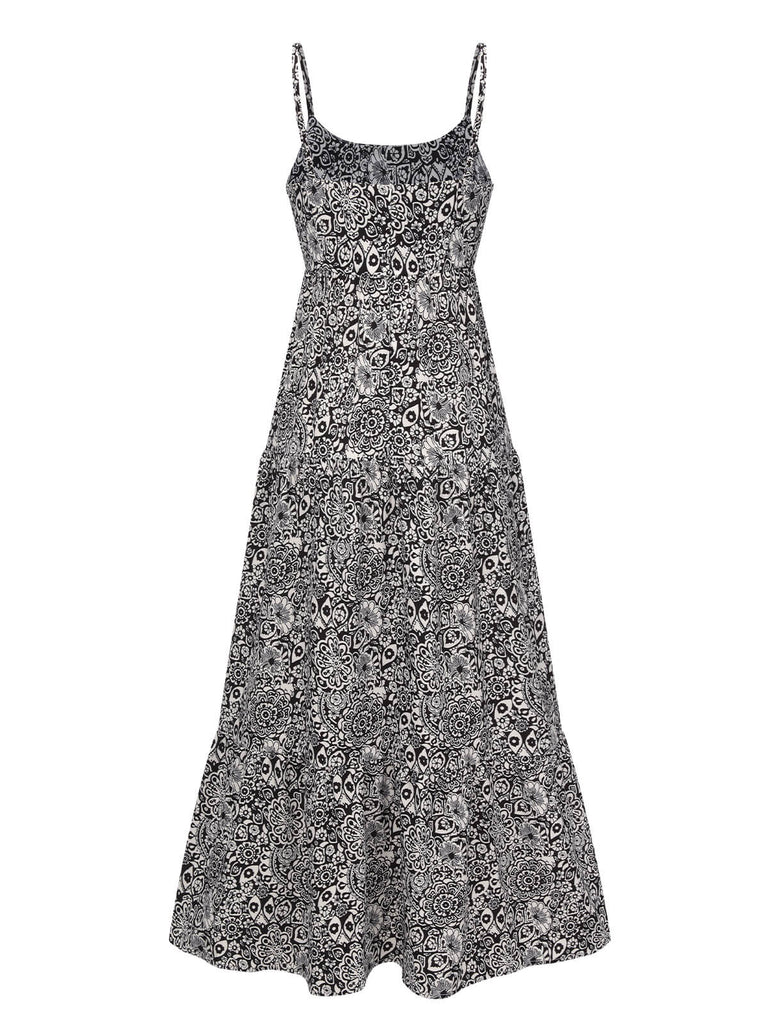 Black 1930s Mandala Print Strap Dress, vintage dress, retro fashion - perfect for women who love vintage and retro fashion