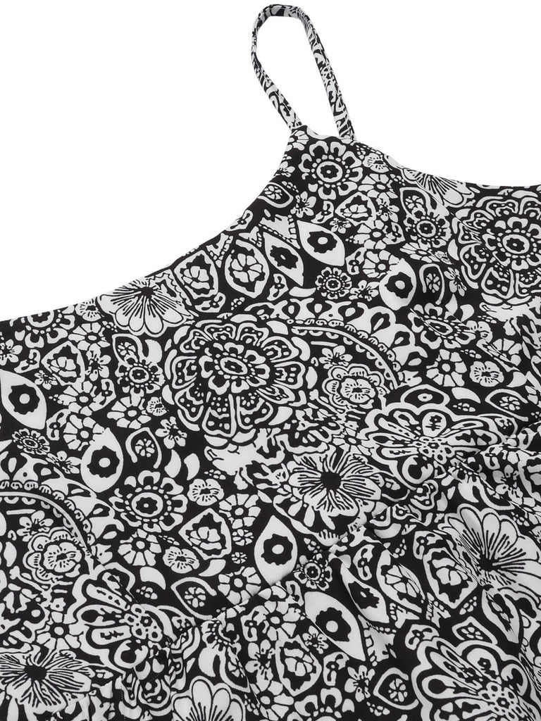 Black 1930s Mandala Print Strap Dress, vintage dress, retro fashion - perfect for women who love vintage and retro fashion
