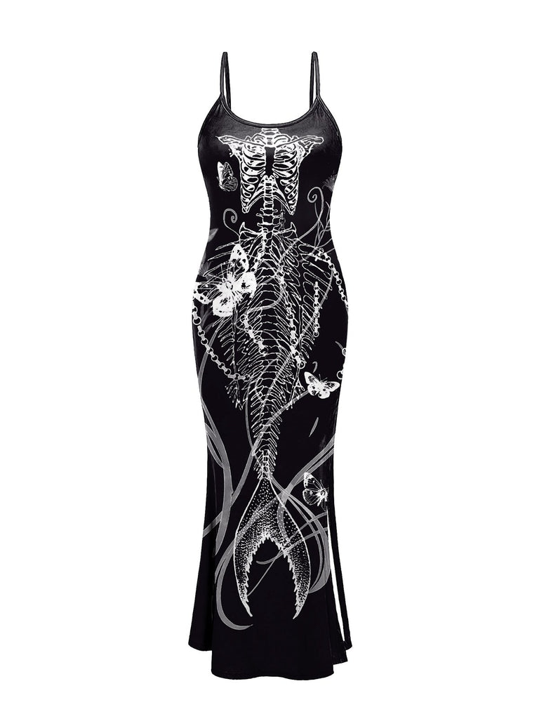 dress skeleton Black Mermaid Skeleton Spaghetti Straps Dress