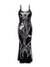 She slips into this Black 1930s Mermaid Skeleton Spaghetti Straps Dress and suddenly it's a 1930s daydream