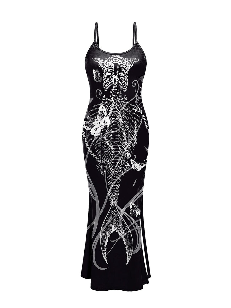 iron fist mermaid skeleton dress Black Mermaid Skeleton Spaghetti Straps Dress