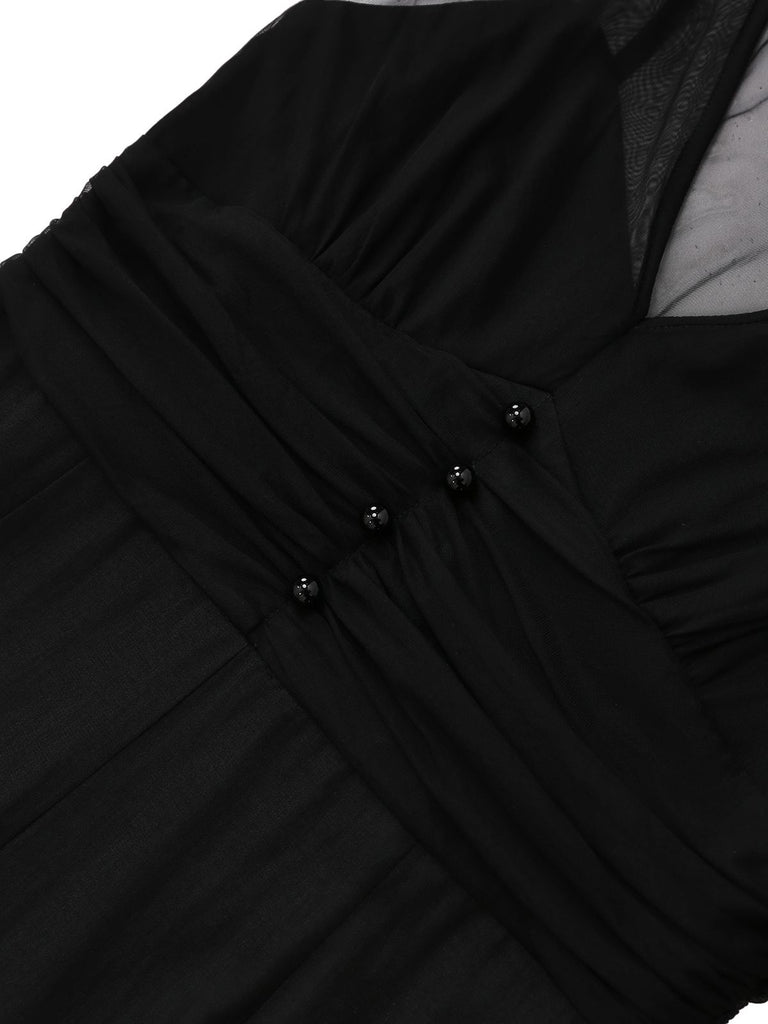 Black 1930s Mesh Pleated Patchwork Jumpsuit - vintage jumpsuit, retro fashion, classic black