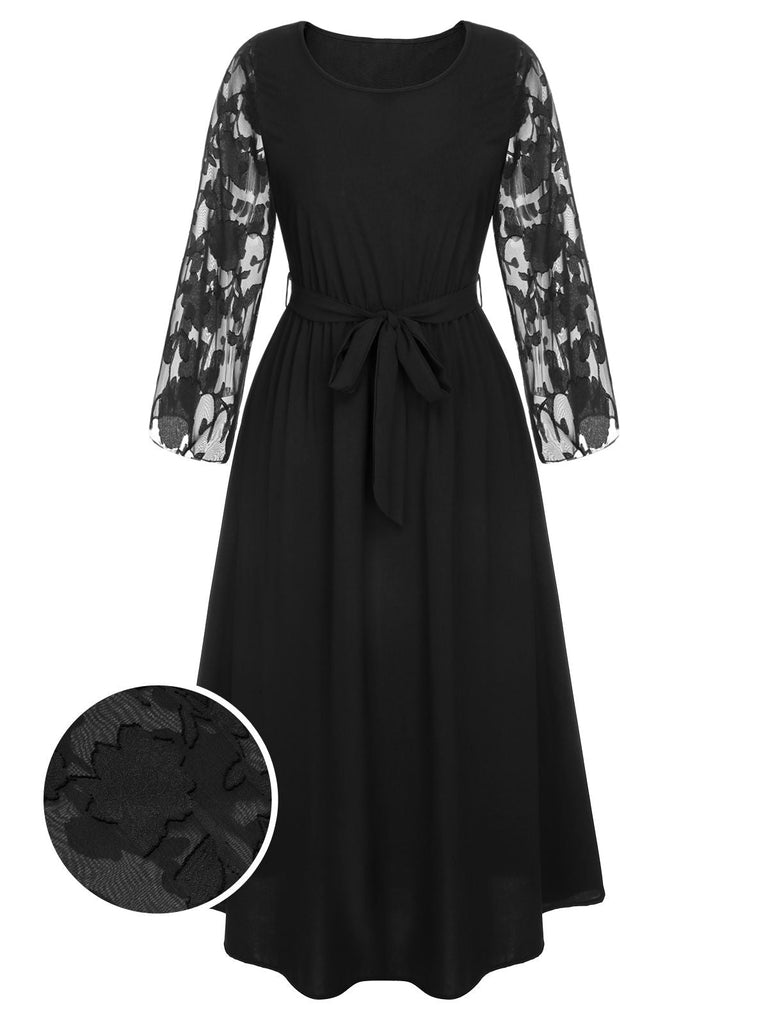She slips into this Black 1930s Mesh Rose Patchwork Dress and suddenly it's a 1930s daydream