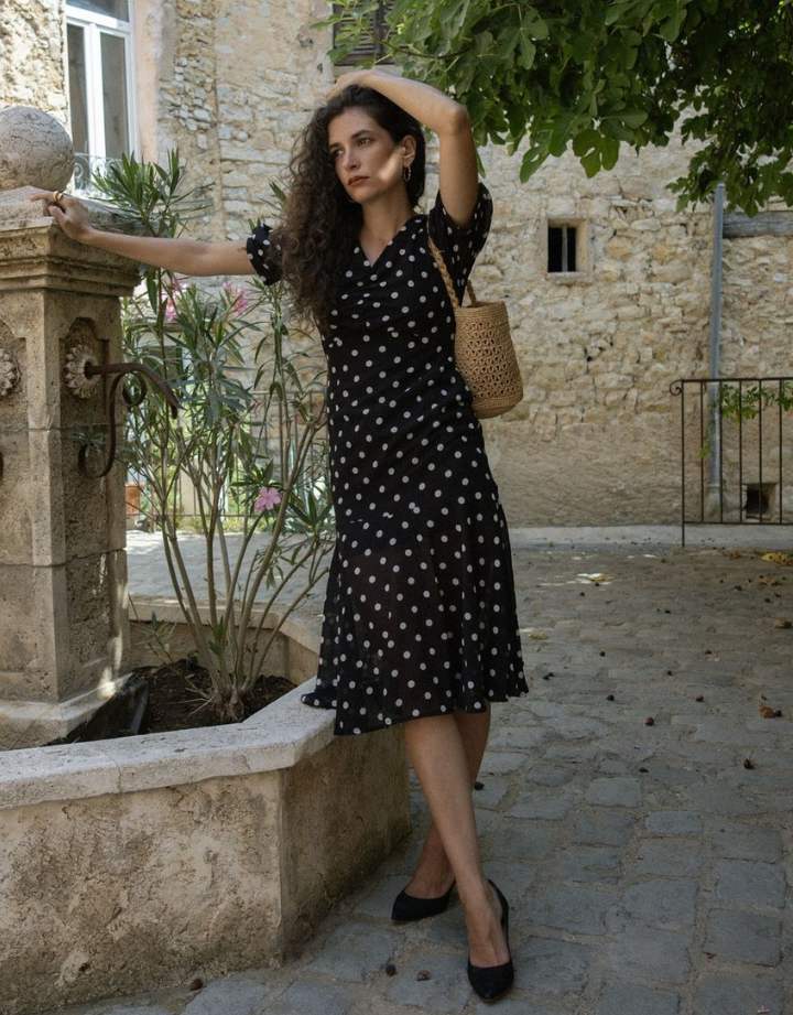 She slips into this Black 1930s Polka Dot Mermaid Dress and suddenly it's a 1930s daydream