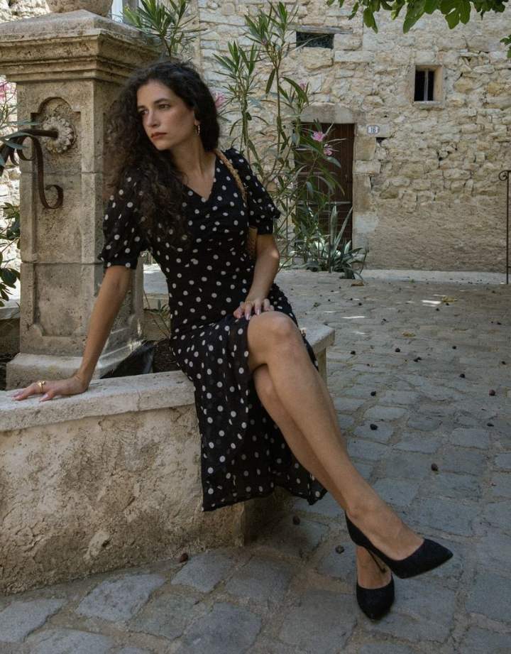 Black 1930s Polka Dot Mermaid Dress: where 1930s romance meets her modern spirit