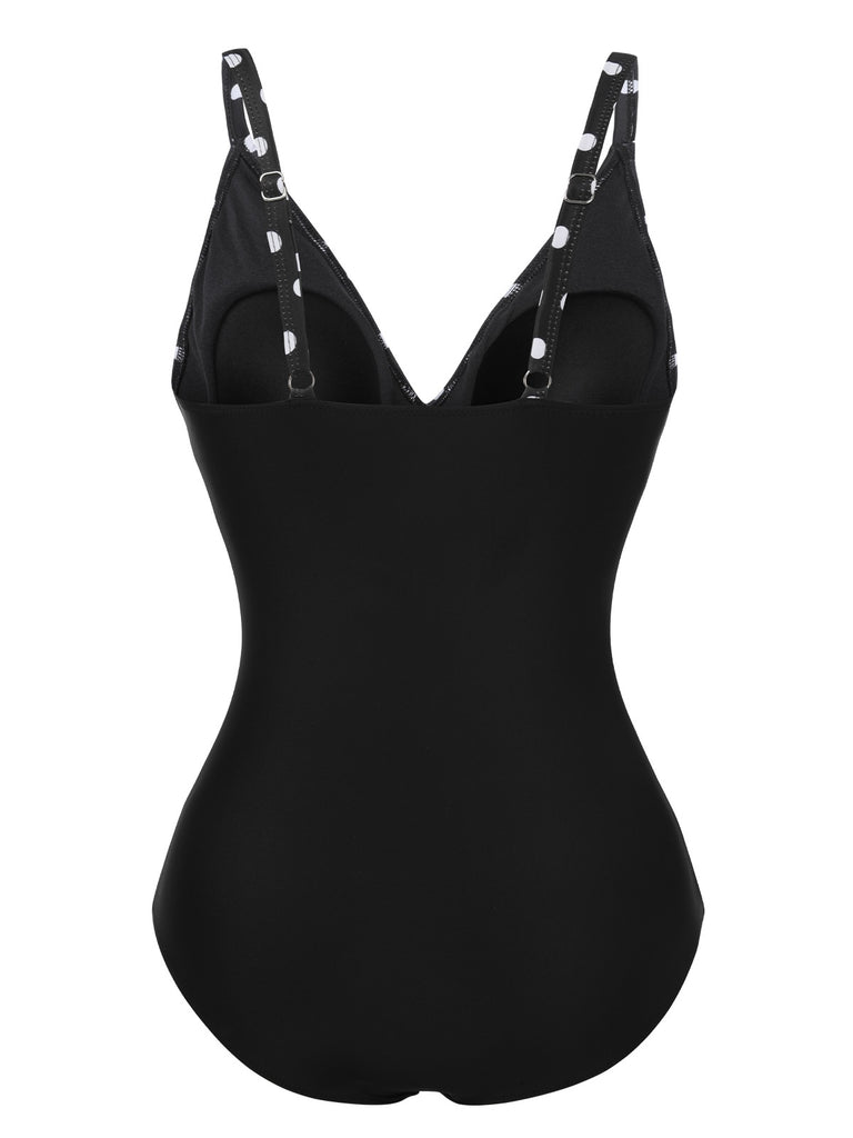This Black 1930s Polka Dots One-Piece Swimsuit carries 1930s vacation dreams in every stitch
