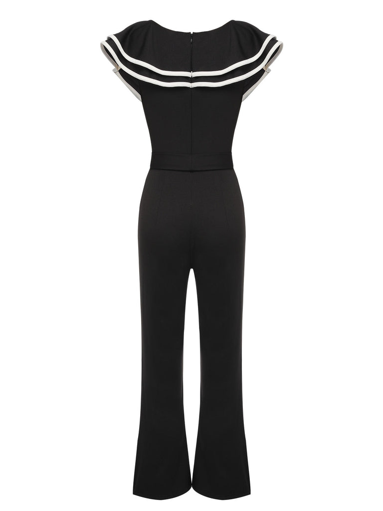 Black 1930s Ruffle Lapel Bootcut Jumpsuit — 1930s style that transcends decades