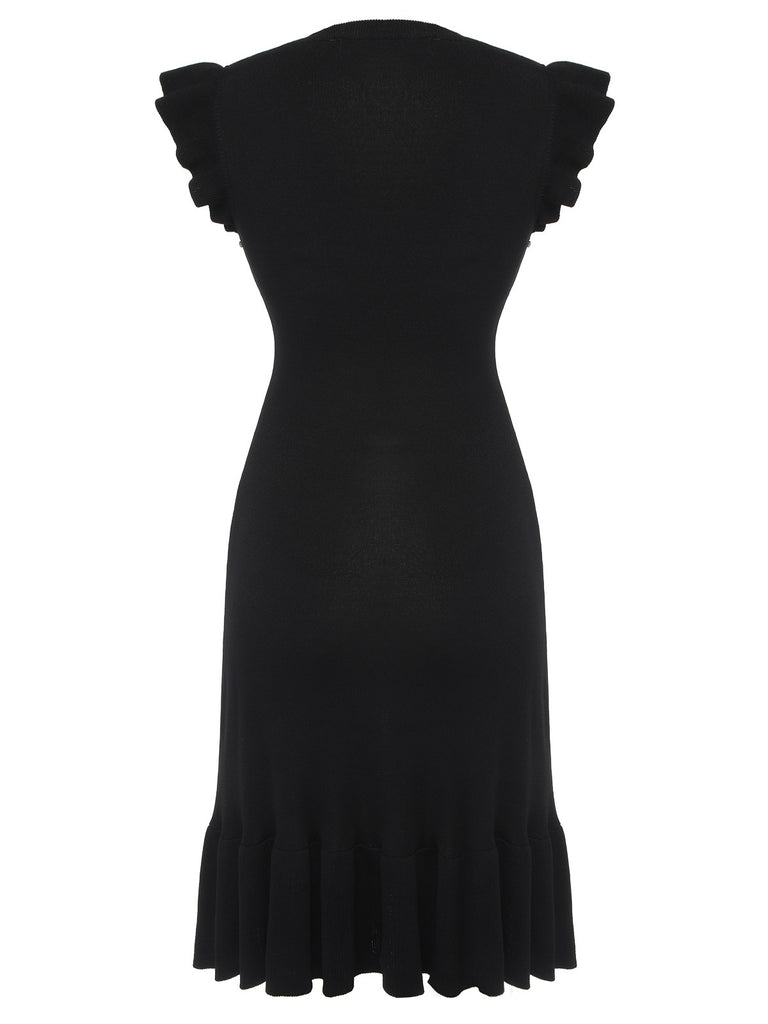 Black 1930s Ruffled Sleeves Mermaid Dress: where 1930s romance meets her modern spirit