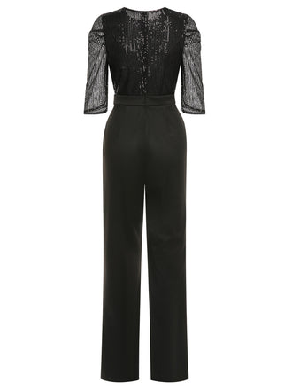 Black 1930s Sequined Patchwork Solid Jumpsuit - vintage fashion, retro style, classic elegance