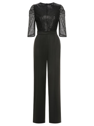 She finds her 1930s story in this Black 1930s Sequined Patchwork Solid Jumpsuit
