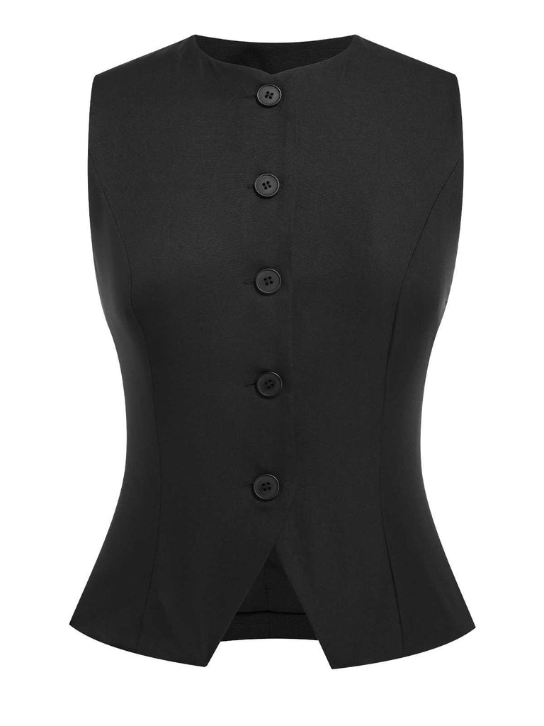 Black 1930s Sleeveless Solid Vest - vintage fashion, retro style, classic black