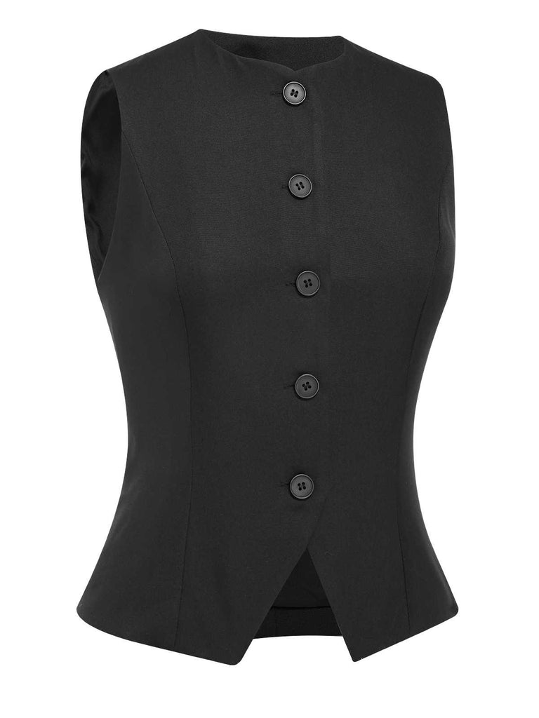 Black 1930s Sleeveless Solid Vest - vintage fashion, retro style, classic black