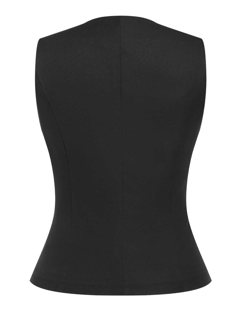 Black 1930s Sleeveless Solid Vest - vintage fashion, retro style, classic black