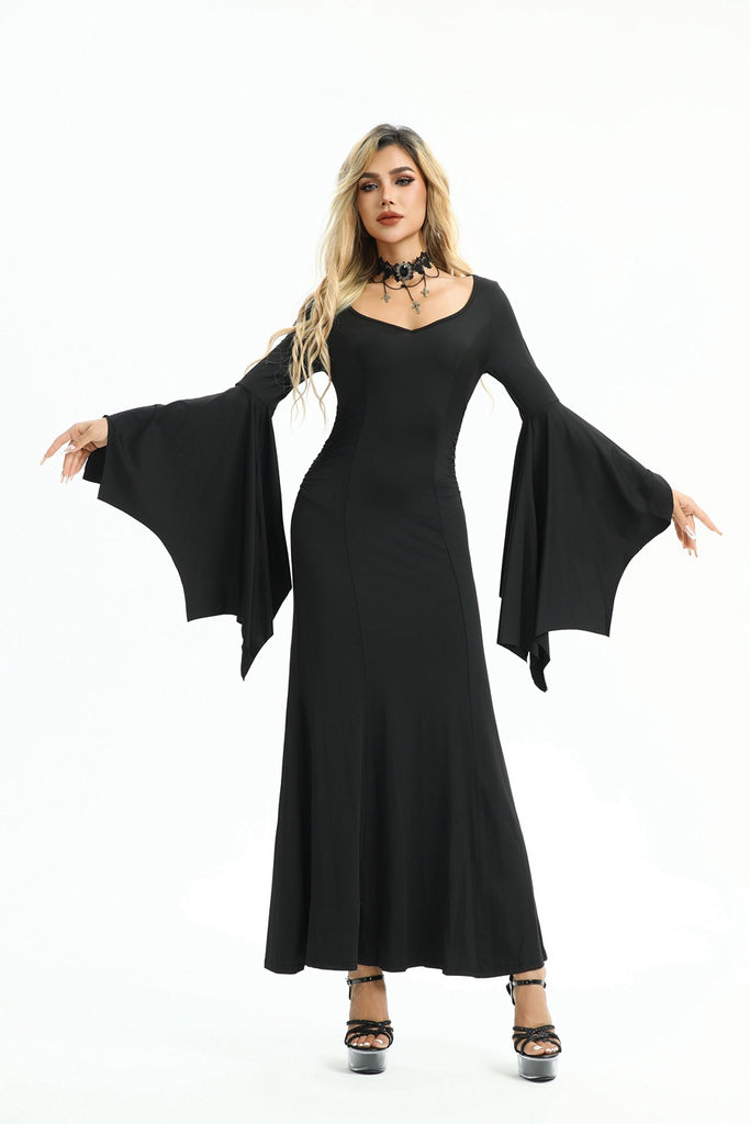 Black 1930s Solid Batwing Cuffs Fishtail Dress — a 1930s silhouette that turns sidewalks into runways