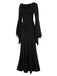 Black 1930s Solid Batwing Cuffs Fishtail Dress, vintage dress, retro fashion - perfect for women who love vintage and retro fashion