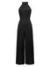 She finds her 1930s story in this Black 1930s Solid Halter Sleeveless Jumpsuit