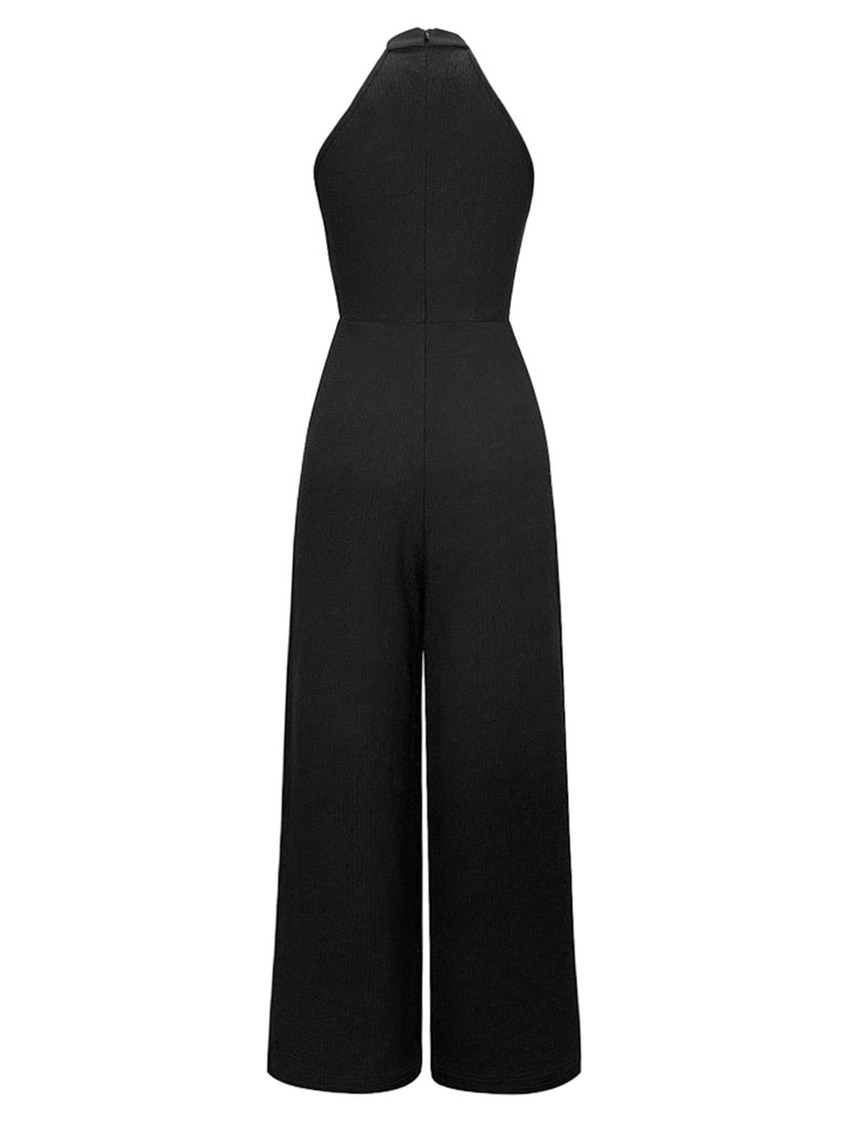 Black 1930s Solid Halter Sleeveless Jumpsuit: timeless 1930s elegance she makes her own