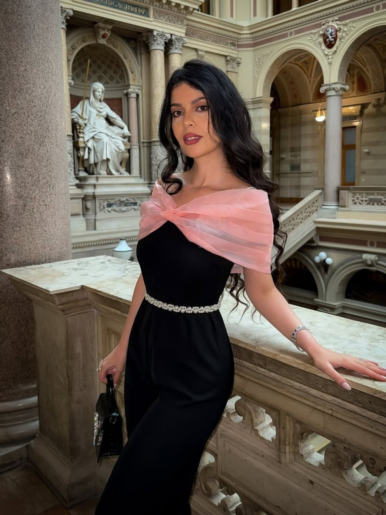 She finds her 1930s story in this Black 1930s Solid Mesh Bow Jumpsuit