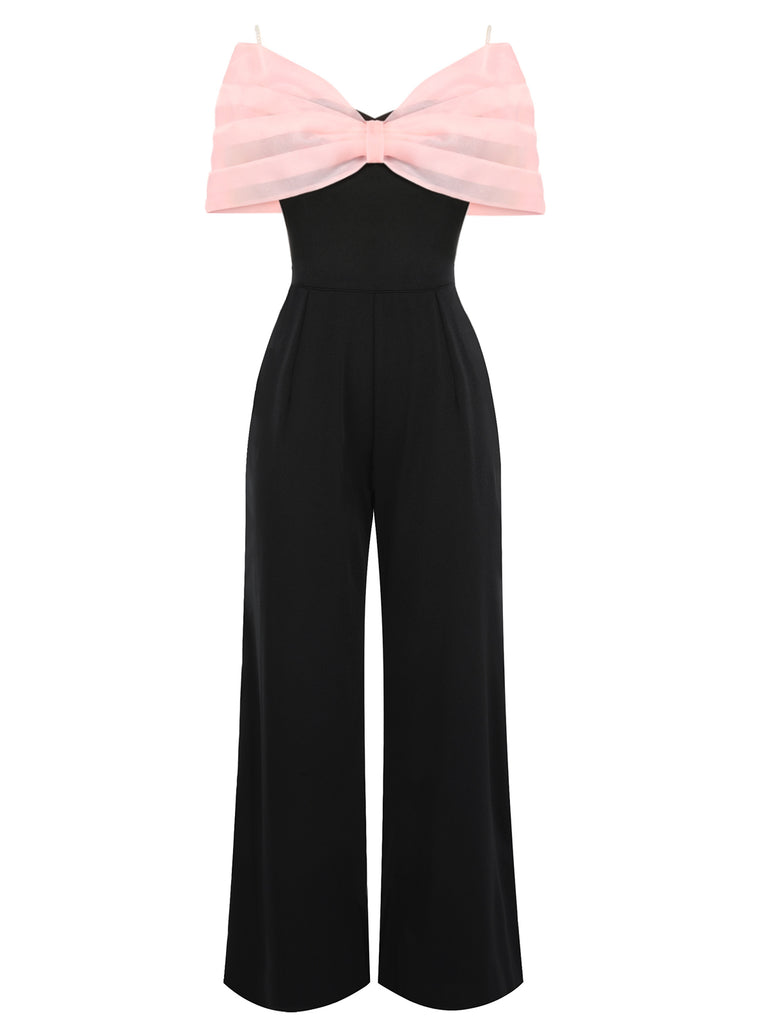 Black 1930s Solid Mesh Bow Jumpsuit, vintage romper, retro jumpsuit - perfect for women who love vintage and retro fashion