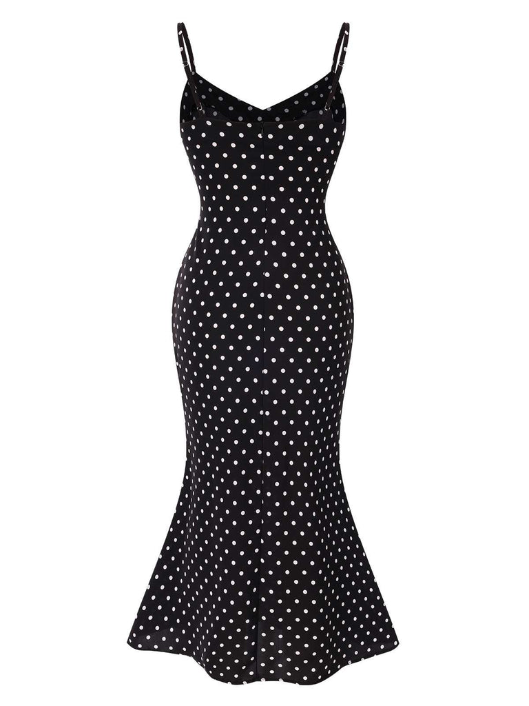 This Black 1930s Spaghetti Strap Polka Dots Mermaid Dress wraps her in 1930s elegance, one twirl at a time