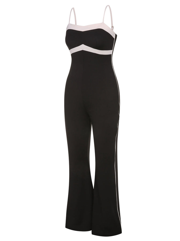 Black 1930s Spaghetti Straps Colorblock Jumpsuit, vintage romper, retro jumpsuit - perfect for women who love vintage and retro fashion