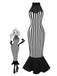 She slips into this Black 1930s Spiderweb Mesh Stripe Fishtail Dress and suddenly it's a 1930s daydream
