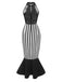 Black 1930s Spiderweb Mesh Stripe Fishtail Dress — the kind of 1930s dress that makes strangers smile