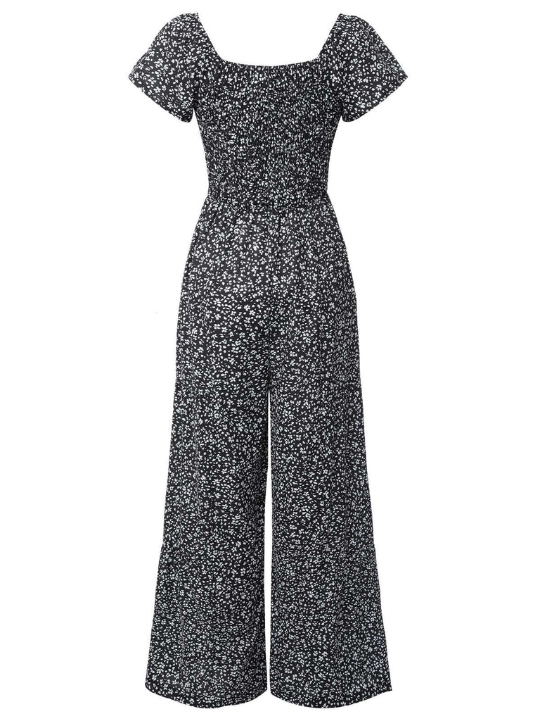 Black 1930s Square Neck Floral Jumpsuit: timeless 1930s elegance she makes her own