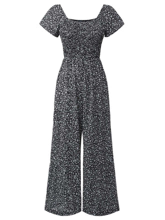 She finds her 1930s story in this Black 1930s Square Neck Floral Jumpsuit