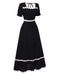 Black 1930s Square Neck Lace-Up Puff Sleeve Dress, vintage dress, retro fashion, lace detail - perfect for women who love vintage and retro fashion