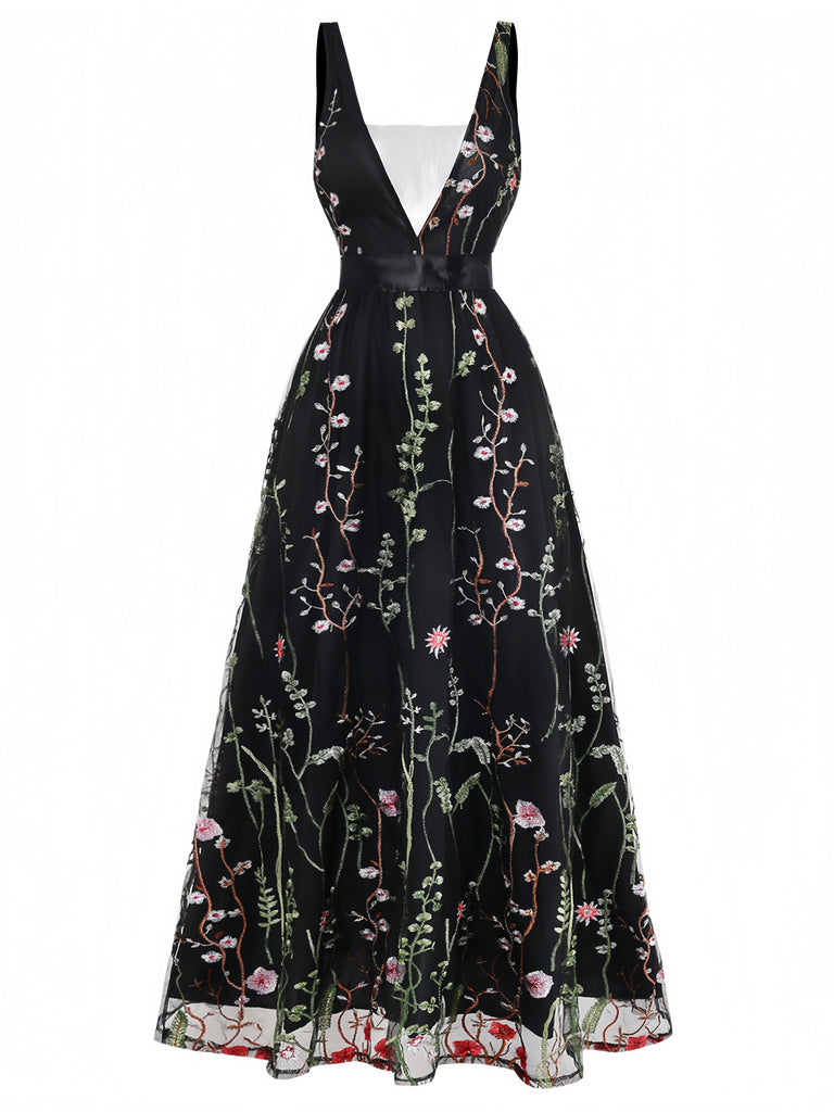 Black 1930s V Neck Vintage Dress 2