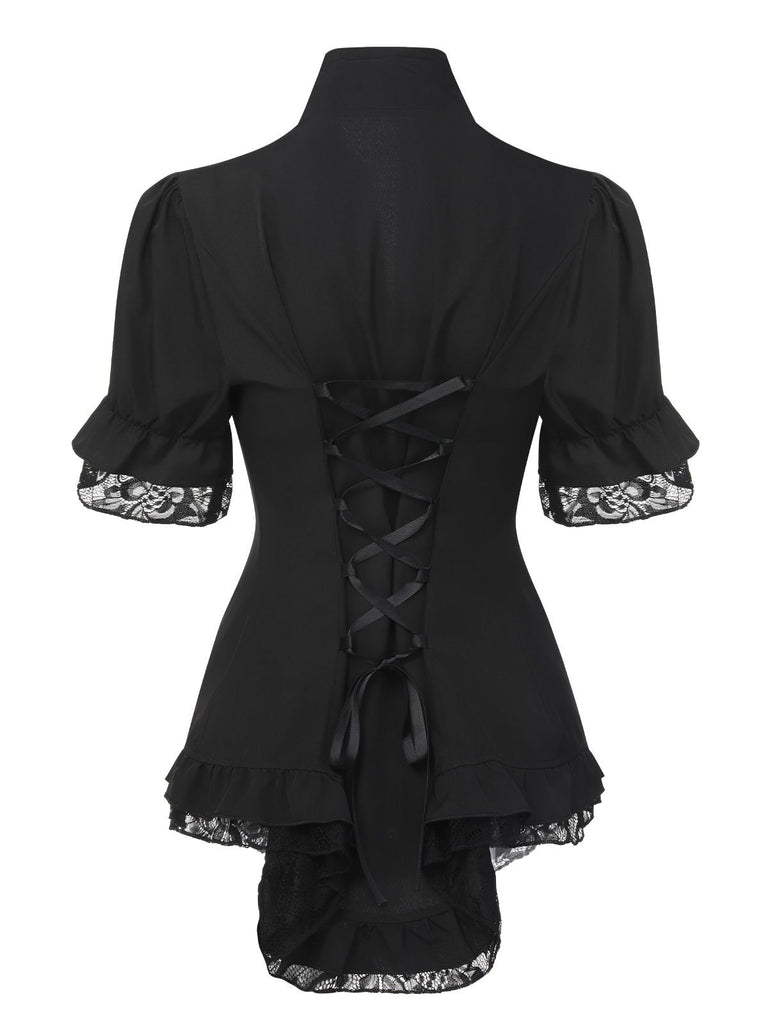 Black 1930s V-Neck Lace Victorian Blouse, vintage top, retro blouse - perfect for women who love vintage and retro fashion