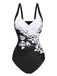 Black 1930s Wide-Straps Flowers Swimsuit, vintage swimsuit, pin-up swimwear - perfect for women who love vintage and retro fashion