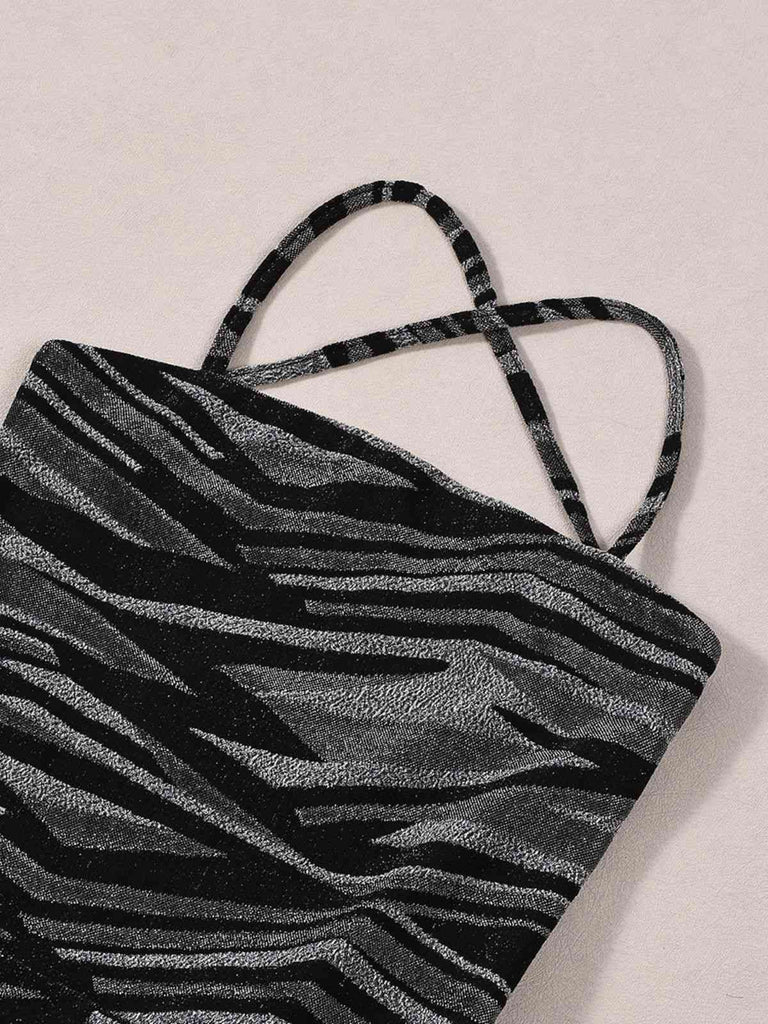 Black 1930s Zebra Print Halter Backless Jumpsuit - vintage jumpsuit, retro fashion, classic black