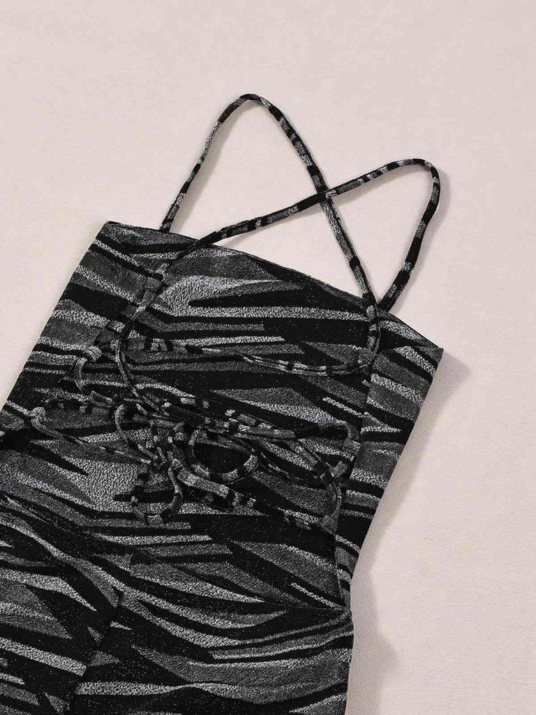 Black 1930s Zebra Print Halter Backless Jumpsuit - vintage jumpsuit, retro fashion, classic black