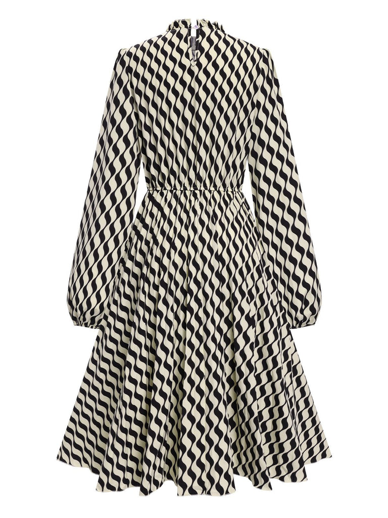 Black 1940s Balloon Sleeve Pleated Chevron Dress, vintage dress, retro fashion - perfect for women who love vintage and retro fashion